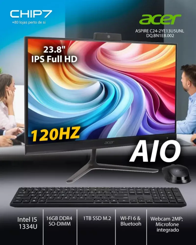 Computador All In One ACER - Intel I5 1334U / 16GB RAM / 1TB SSD / 23.8" Full HD IPS 120Hz / Windows 11 Home - Aspire C24-2YE13U5UNL