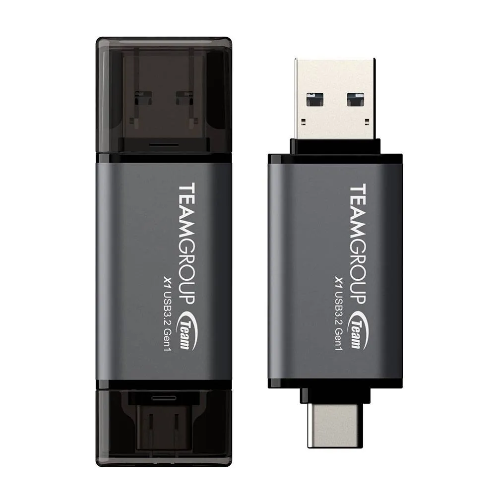 Pen Drive TEAMGROUP X1 2-in-1 Dual Drive 256GB USB 3.2 Gen 1 Type-C/Type-A (100MB/s) Preta