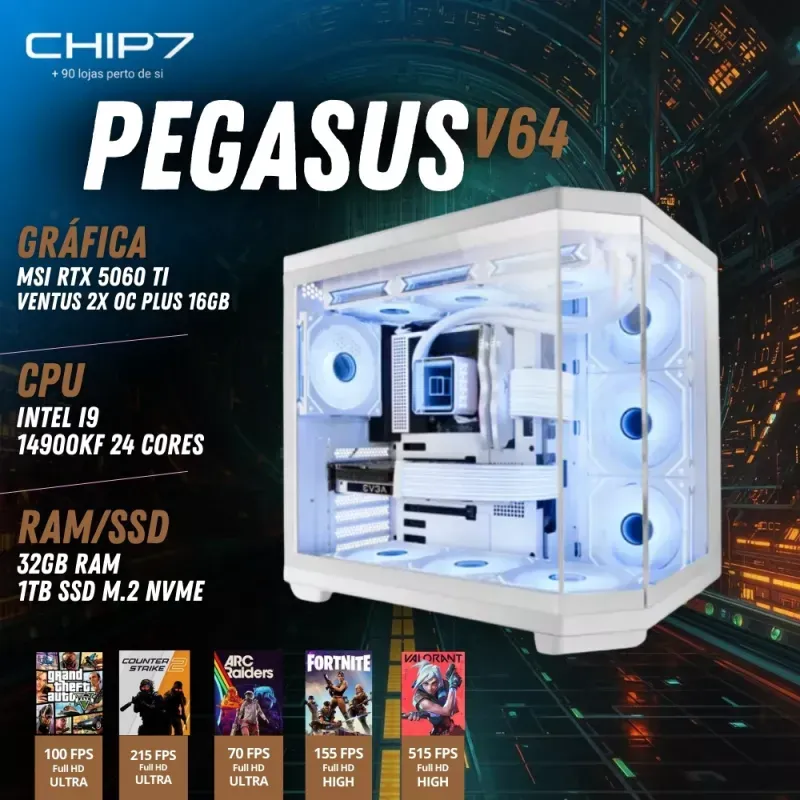 COMPUTADOR GAMING - INTEL I9 14900KF / NVIDIA RTX 5060 TI 16GB / 32GB RAM / 1TB SSD - CHIP7 PEGASUS V64