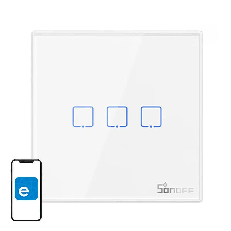 Interruptor Inteligente Parede Wi-Fi T2EU3C-RF (3 Canais) - SONOFF