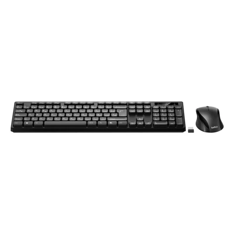 Teclado Belkin BBZ010SP sem fios completo com rato ergonómico preto
