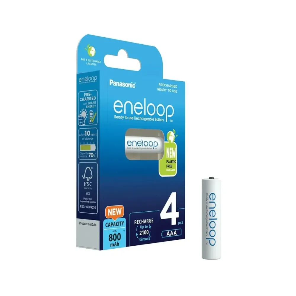 Pilhas Panasonic Eneloop Recarregáveis AAA 800mah (4 Unidades) - BK-4MCDE BL4