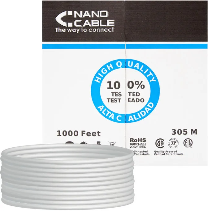 Bobine de Rede Nanocable RJ45 UTP CAT.5E AWG24 Rígido 305 M Cinzento