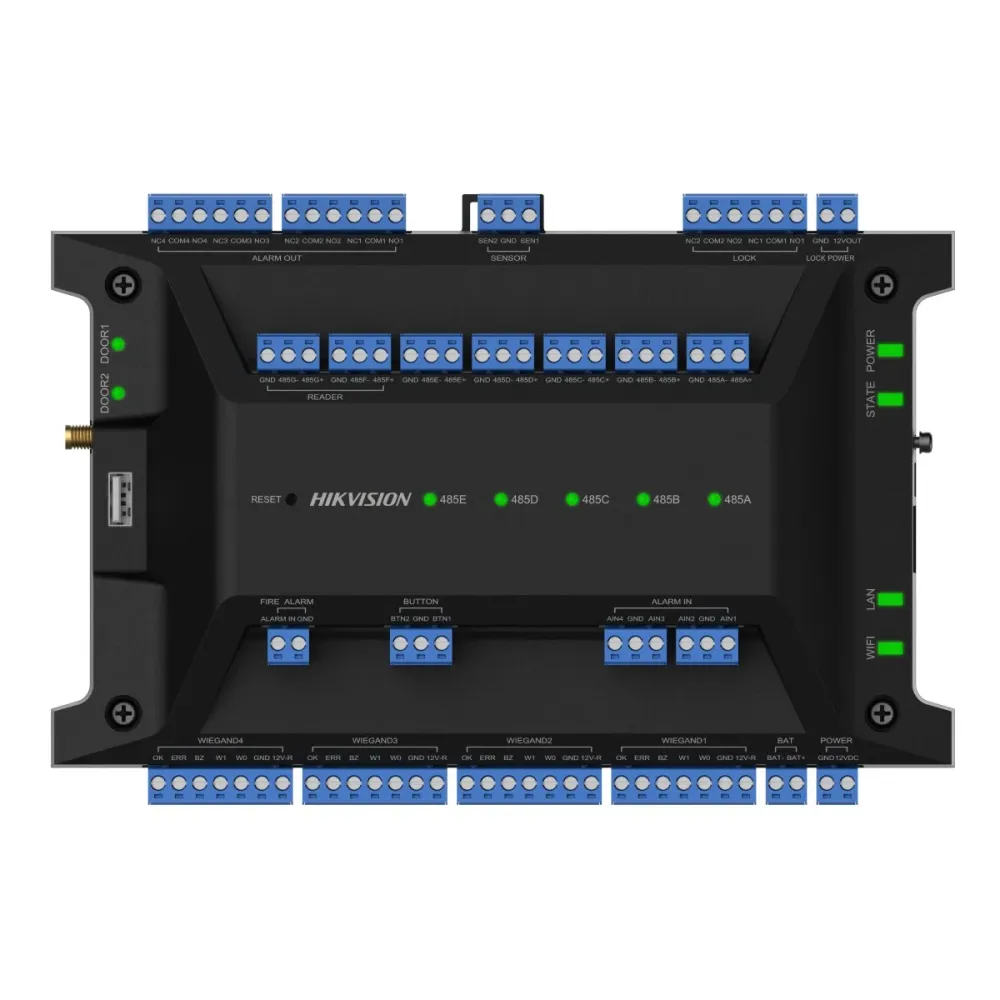 Módulo Controlador de Acesso Hikvision Facial, impressão digital, cartão, QR ou PIN, TCP/IP WiFi e RS485