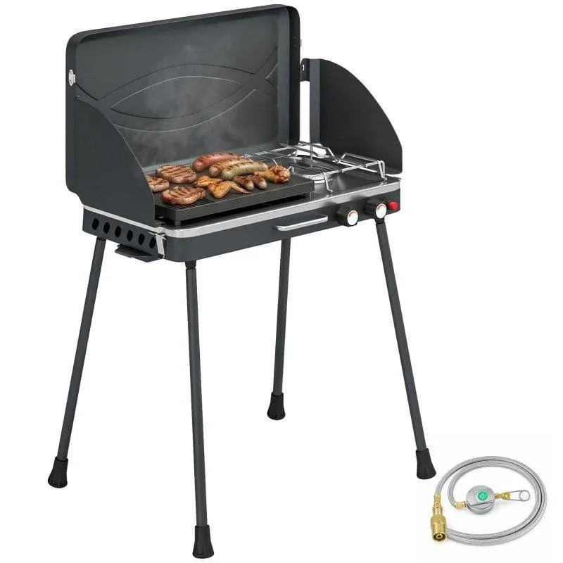 Barbecue a Gaz Portatil Welltin 2 em 1 Propano 7 kW