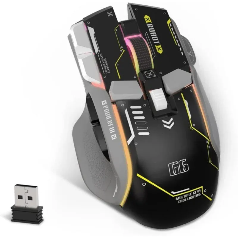 Attack Shark G6 Rato Gaming Silencioso com 10 Botões, RGB, 3 Modos de Conexão e Bateria 500mAh