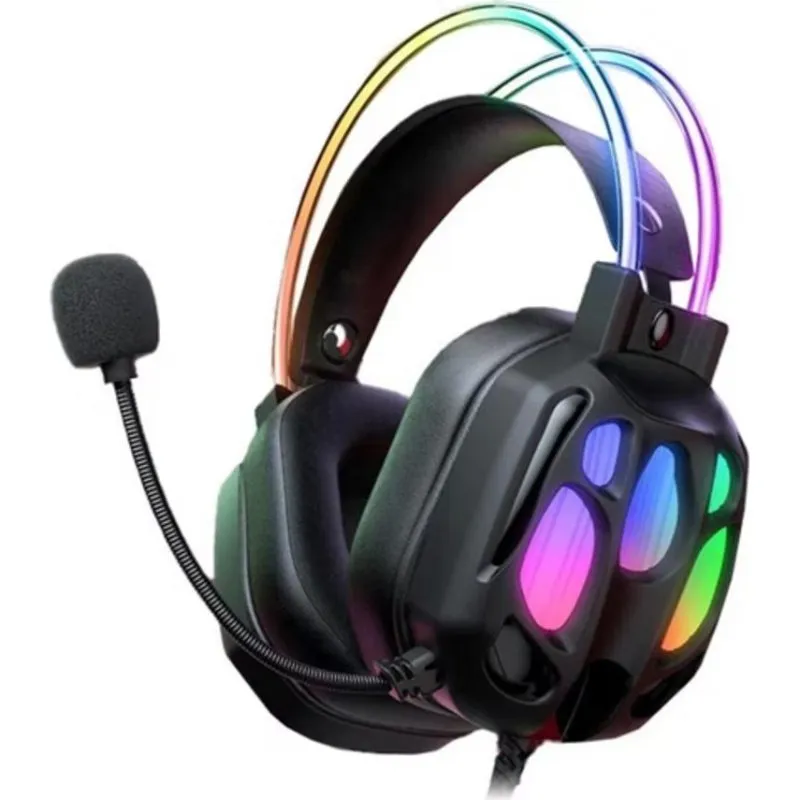 Auriculares Onikuma X89 com cabo USB-A para gaming PC, microfone e RGB preto