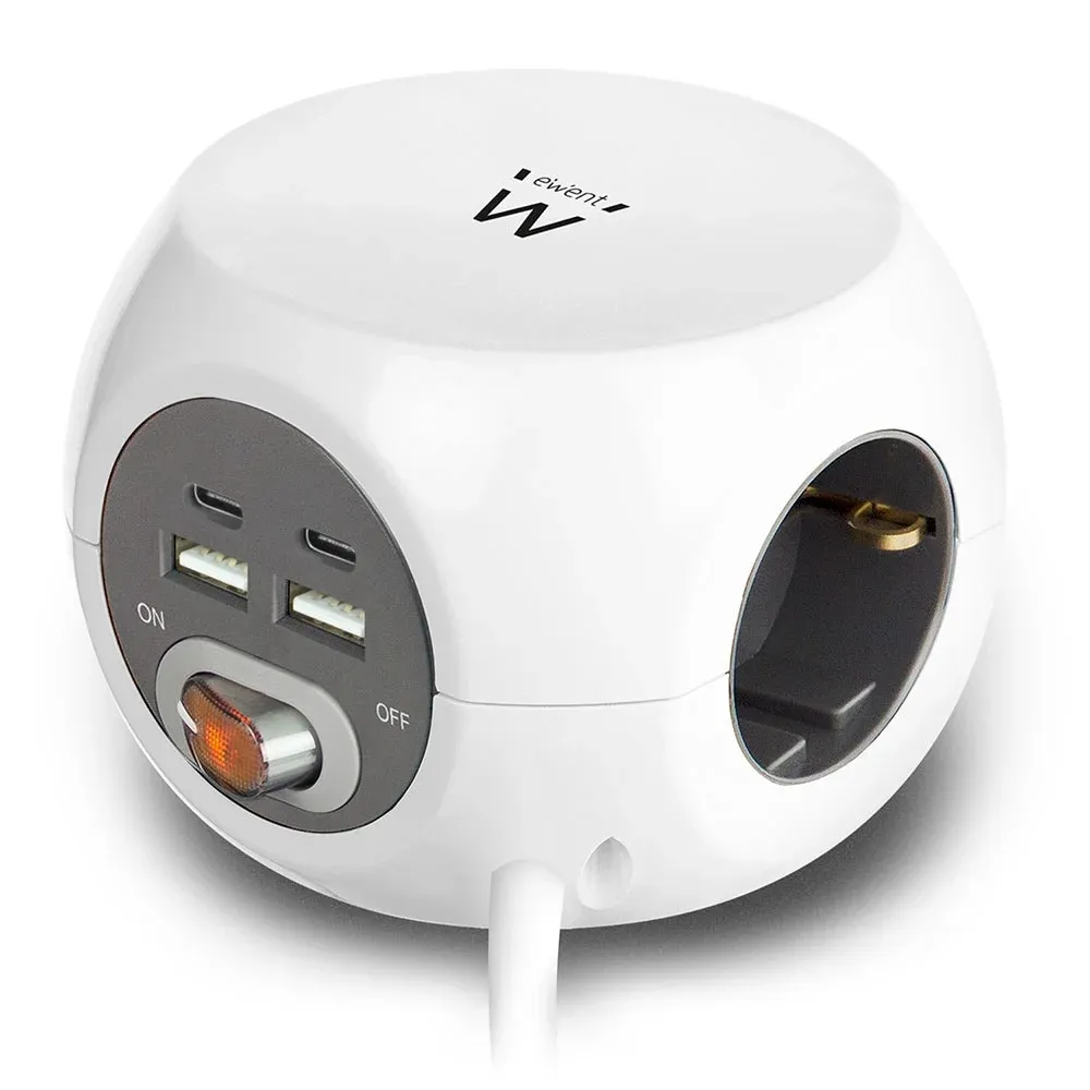 Régua Ewent EW3957 Cubical Power 3 Tomadas Schuko + 4 USB 3.4A Branco