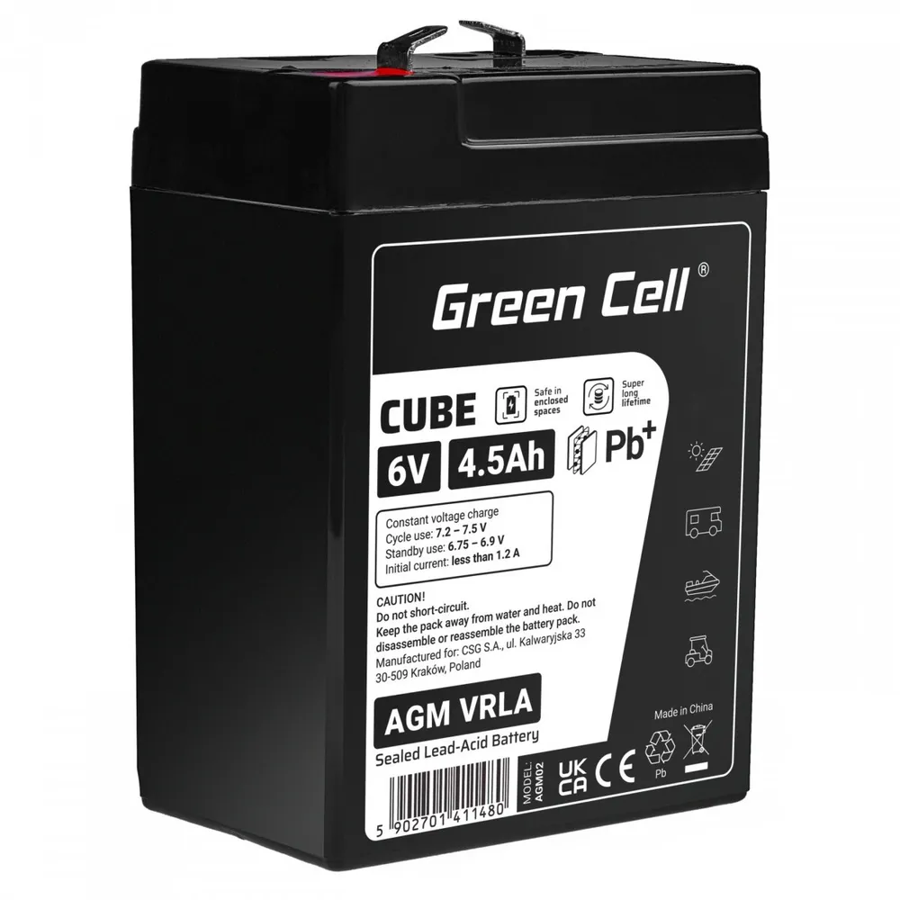 Green Cell Cube AGM VRLA IP54 6V 4.5Ah bateria sem AGM6V4-5AH-J