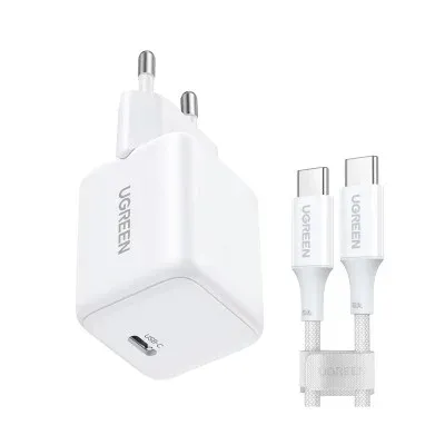 Carregador Ugreen X513 30W GaN1x USB-C + 1m USB-C Branco
