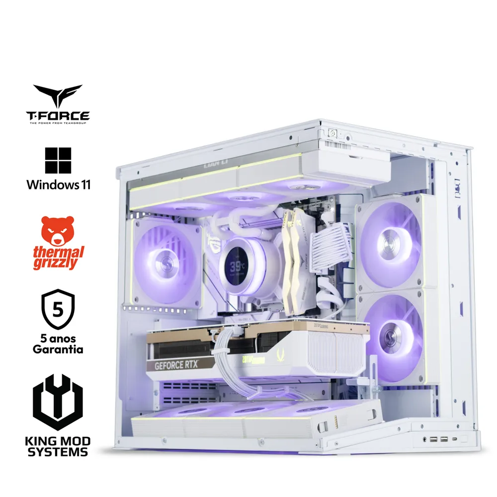 Computador King Mod Gamer-PC Lian Li Ryzen 7 9850X3D 64GB DDR5 2TB RTX 5080 WiFi W11 - White Edition