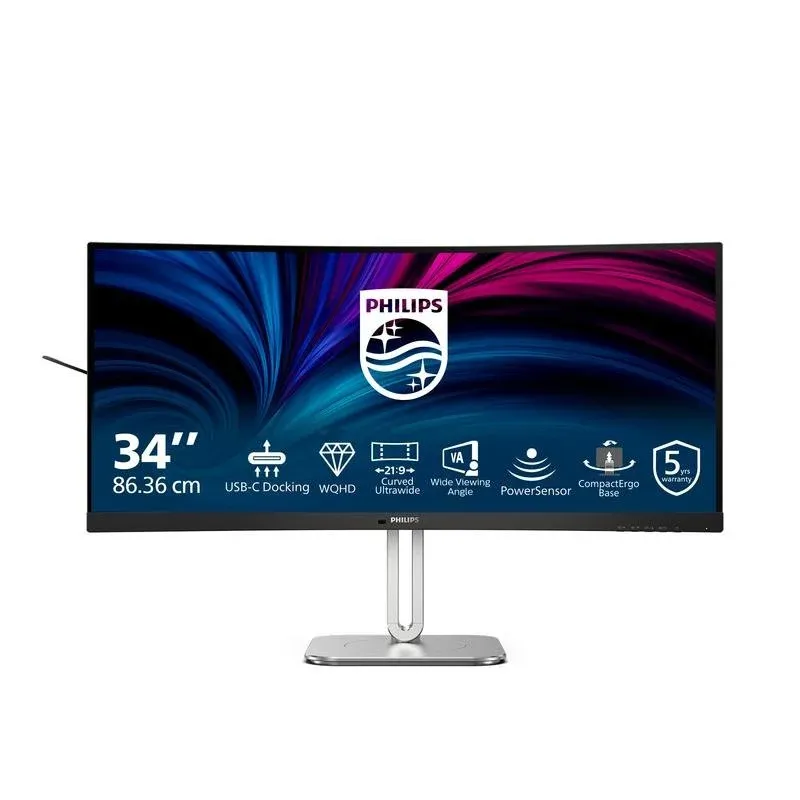 Monitor Philips 34B2U5600C 34" UltraWide QHD 120Hz VA Curvo USB-C Altura Ajustável