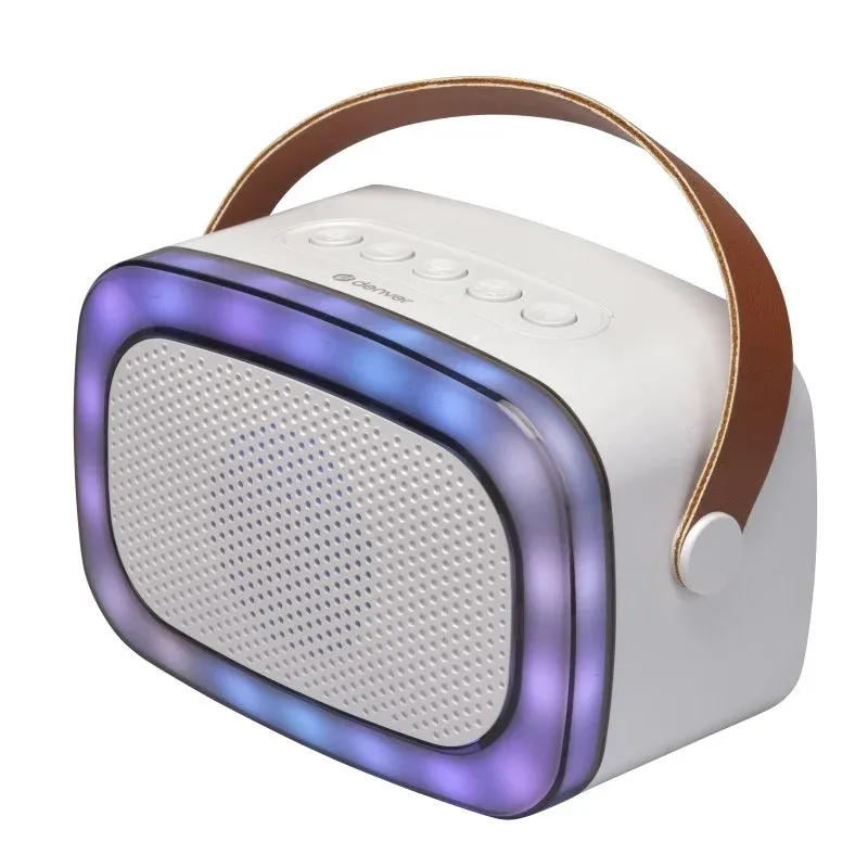 Colunas Bluetooth sem fios portáteis Denver 10 W, iluminação LED multicolorida, branco