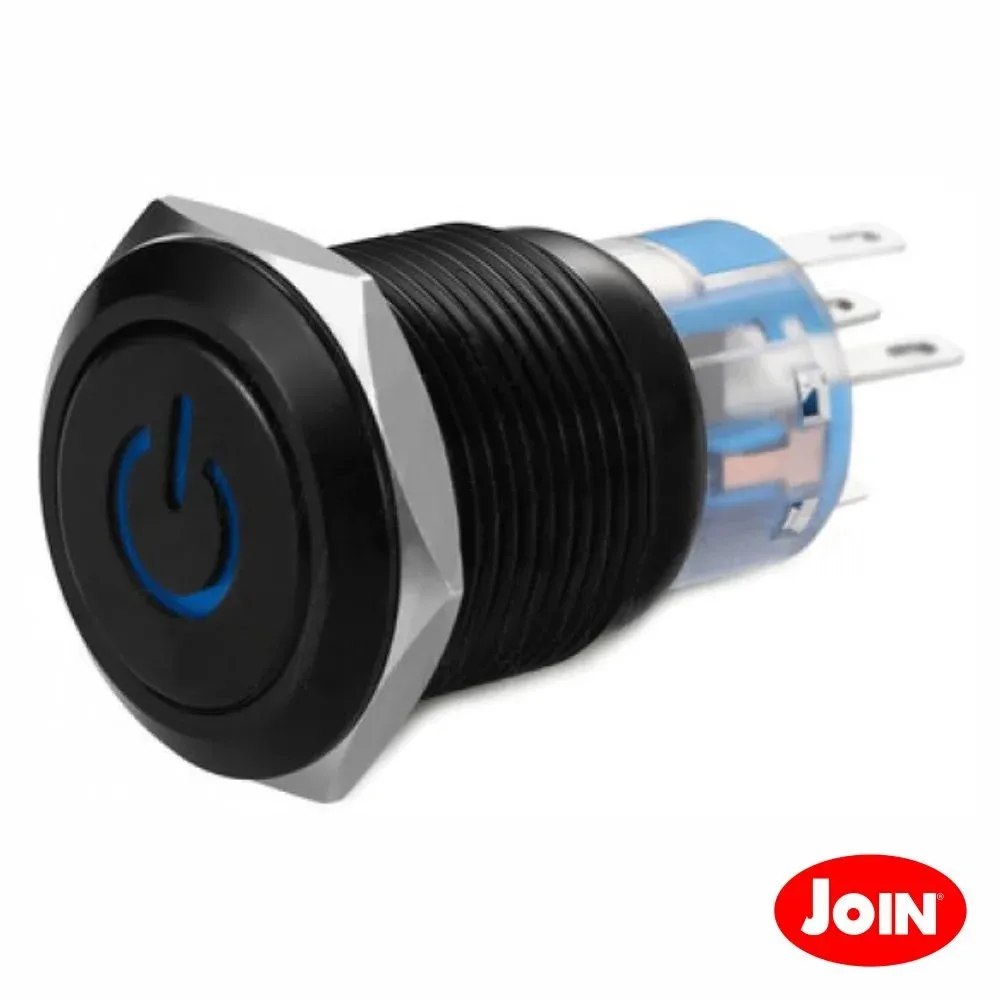 Interruptor Redondo De Metal 12v Preto Azul