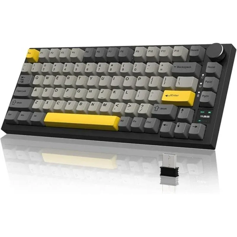 Ajazz AK820PRO Teclado Mecânico Sem Fios RGB Hot-Swap com Ecrã TFT, Roda CNC e Layout ANSI 75%