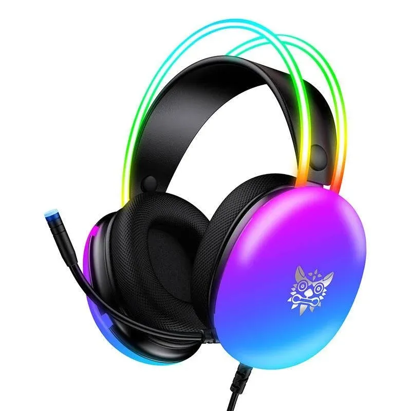 Auriculares ONIKUMA X25 com cabo USB e 3,5mm gaming, microfone e luzes LED preto