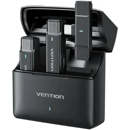 Microfone duplo sem fios Vention NCAB0 USB-C com cancelamento de ruído e mala de carregamento