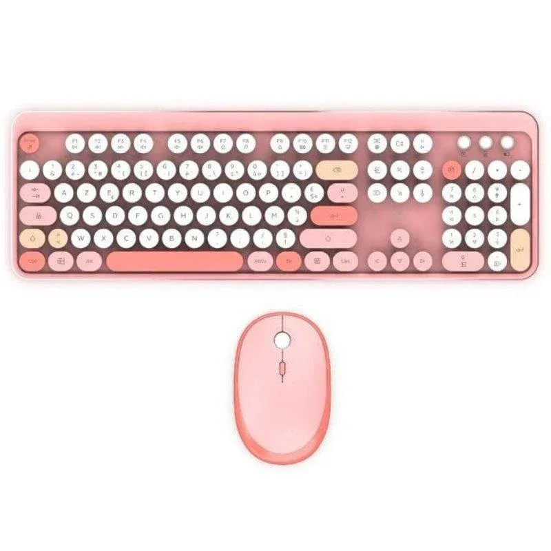 Teclado e Rato Sem Fios Mobility Lab Azerty Rosa Ergonómico com Receptor USB 2 em 1