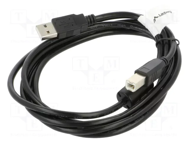 Cabo; USB 2.0; USB A ficha,USB B ficha; dourado; 1,8m; preta; PVC