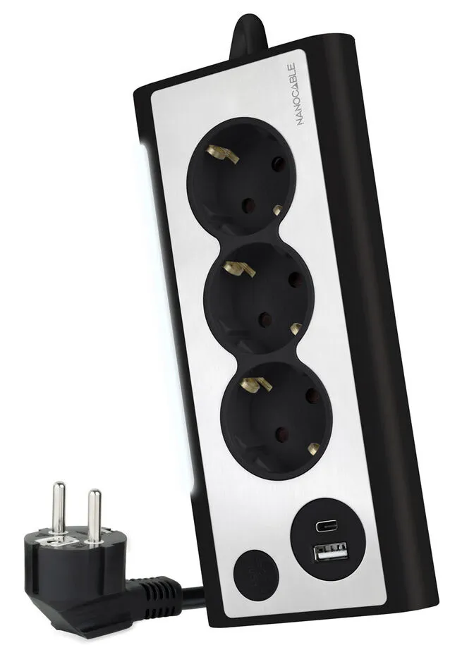 Régua Nanocable 3 Tomadas / 2x USB ( USB-C / USB-A ) Preto