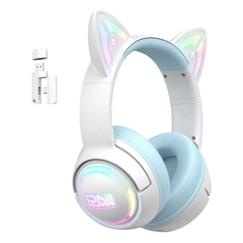 Auriculares ONIKUMA GT838 sem fios Bluetooth gaming com microfone e RGB branco azul