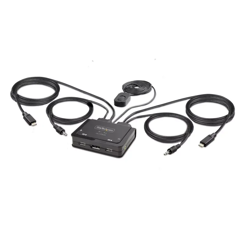 StarTech.com 2-Port USB-C Cable KVM Switch, 4K 60Hz DisplayPort Output, Compact KVM with 4ft/1.2m USB Type-C/Audio Integrated Cables, Bus Powered - Remote Push-Button/Hotkey Switching (C2-D46-UC2-CBL-KVM) - Chave de KVM / áudio - compacto - 2 x KVM /