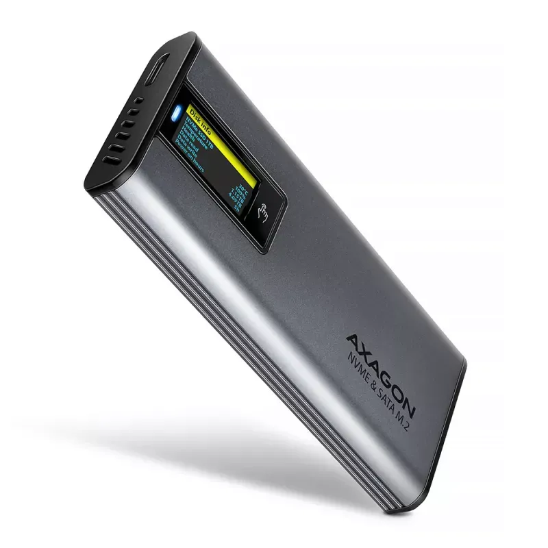 Caixa Externa AXAGON EEM2-SD2 para M.2/SSD C/ Display USB-C 3.2 Gen2 - Silver