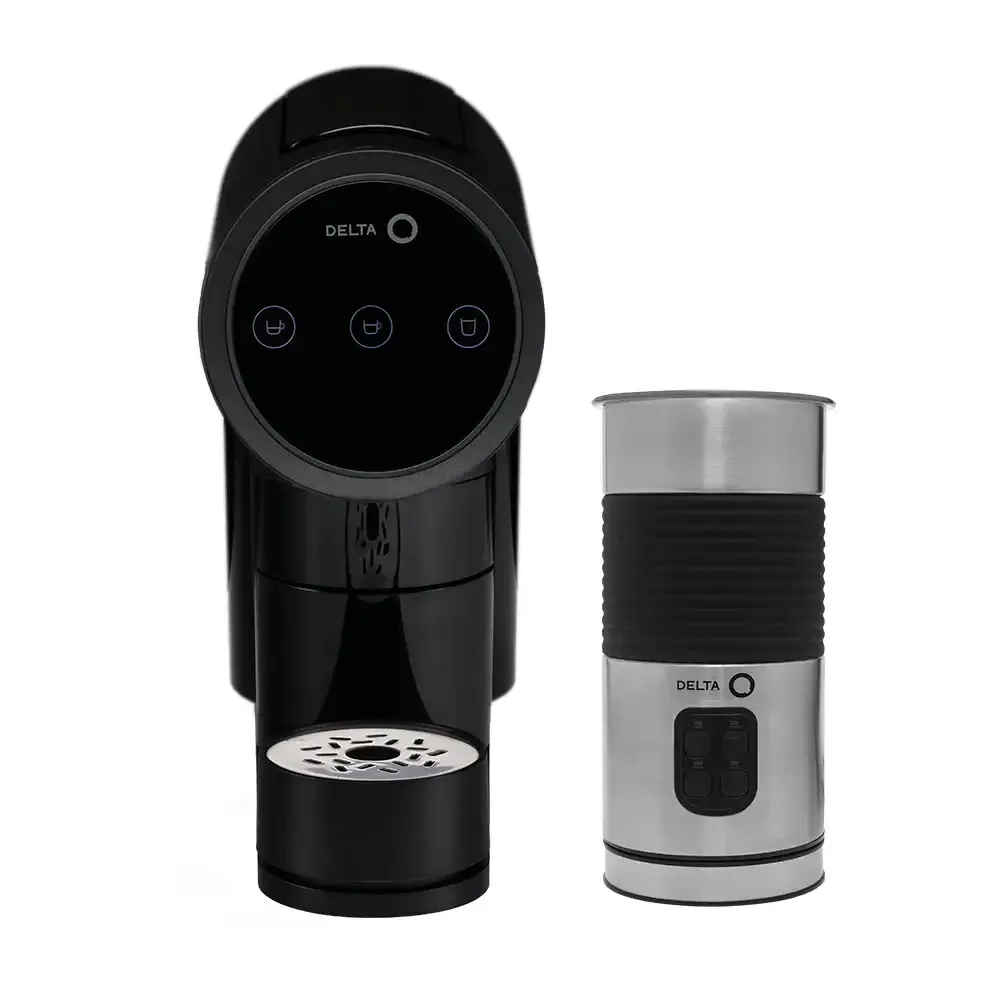 Bundle Máquina de Café de Cápsulas Delta Q Iconic 1200W 19 Bar Preta + Batedor de Leite Delta Q Cinza
