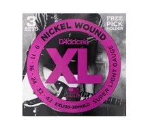 Jogo cordas guitarra elétrica D'Addario EXL120-3D 3pack pick holder