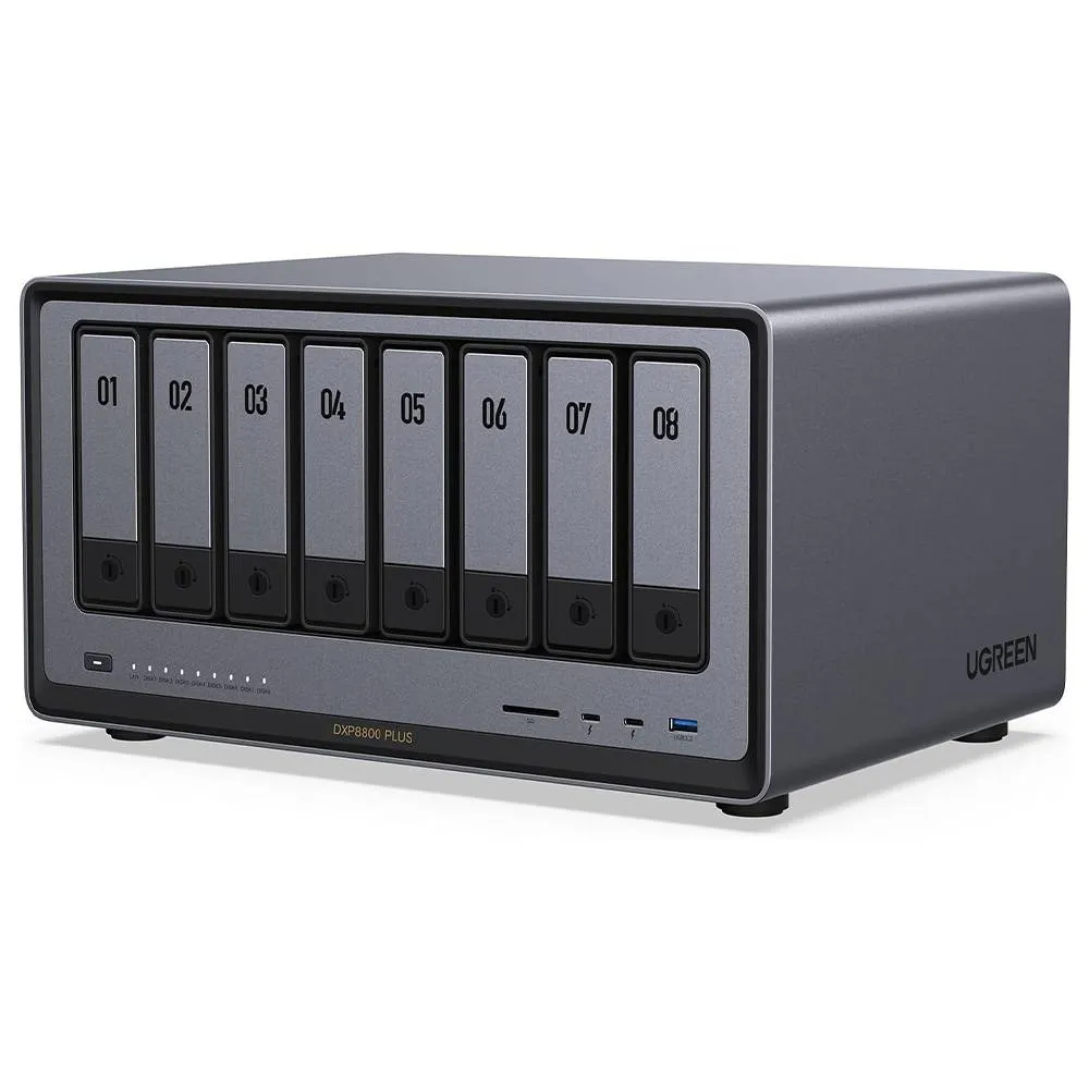 NAS UGREEN NASync DXP8800 Plus | 8 Baías | CPU Intel Core i5-1235U | SSD 128GB | RAM 8GB | 8x SATA | 2x M.2 SSD | LAN 2x 10GbE