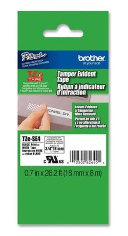 Fita BROTHER TZESE4 18MM BRANCO/PRETO