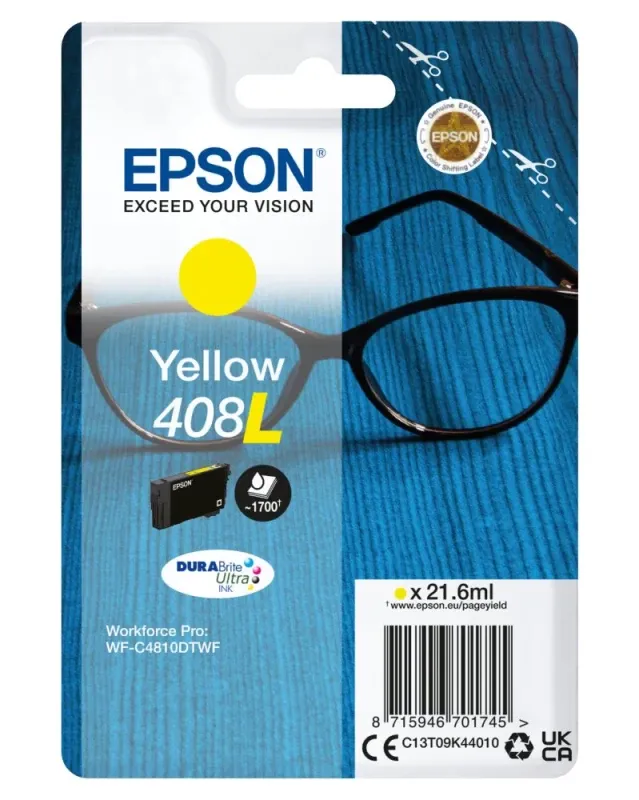 EPSON 6LB Singlepack Yellow 408L DURABrite Ultra Ink