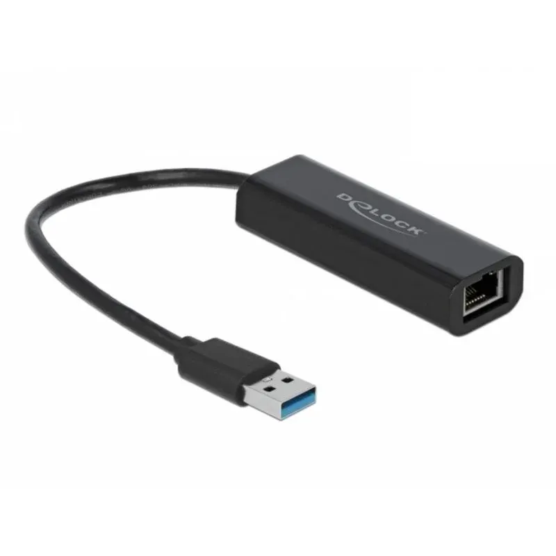 Placa de Rede DeLOCK 66299 USB-A Ethernet 2,5 Gb/s com cabo 15 cm preta