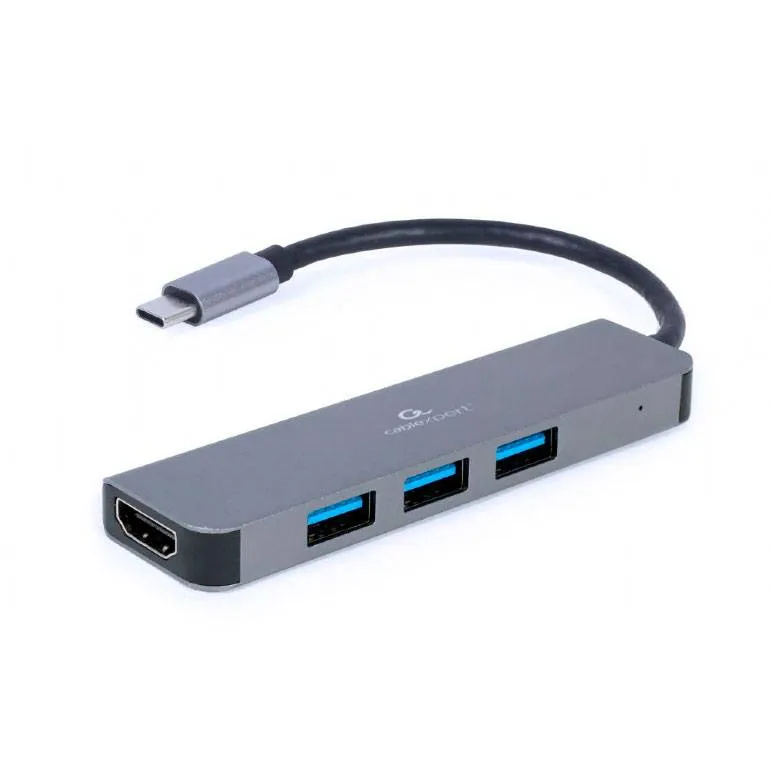Adaptador USB-C Gembird A-CM-COMBO2-01 2-em-1 p/ HDMI + 3-Portas USB-A 3.2 Cinza