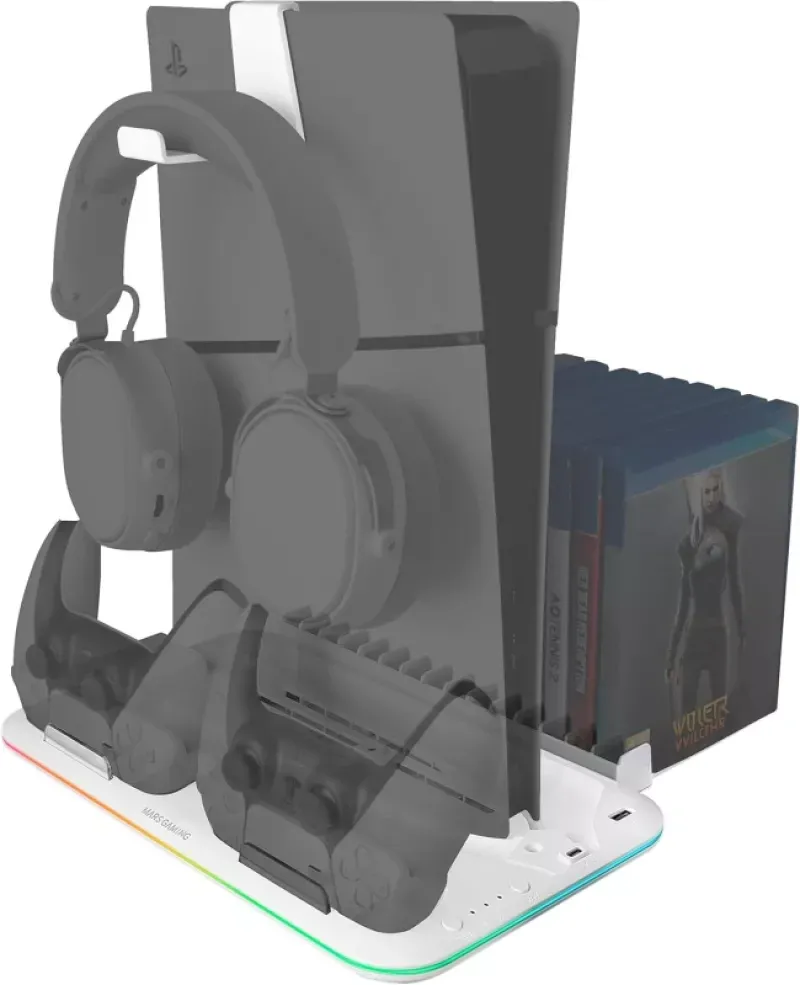 Base para PS5 Mars Gaming MPS5-B2 Slim RGB + Suporte Headset Branco