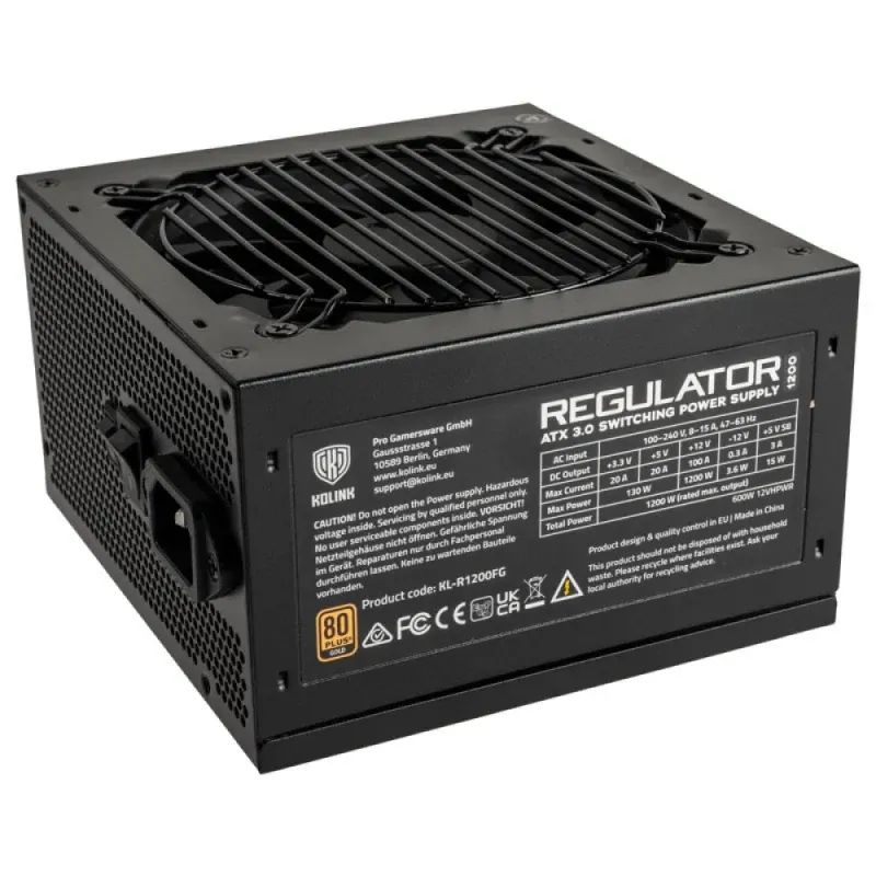 FONTE DE ALIMENTAÇÃO MODULAR KOLINK REGULATOR 1200W GEN5. 80+ GOLD ATX
