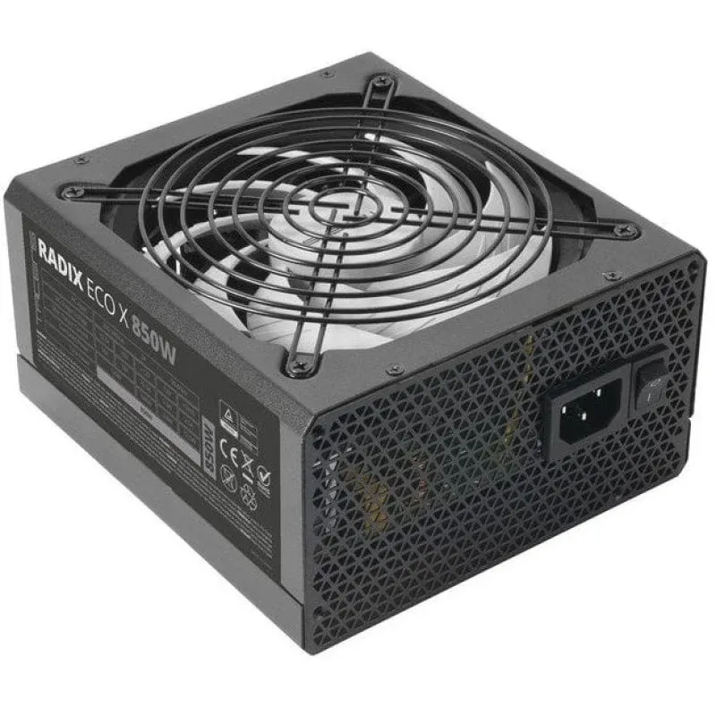 Fonte Alimentação Tacens RADIX ECO X 850 Fonte de Alimentação ATX 850W 6 Anos de Garantia 87% SMD DC-DC AI-RPM FDB Preta