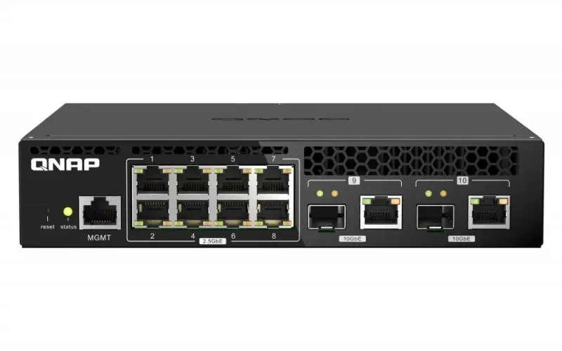 QNAP QSW-M2108R-2C - Interruptor - Administrado - 8 x 2.5GBase-T + 2 x combo 10 Gigabit SFP+/RJ-45 - desktop, montável em trilho