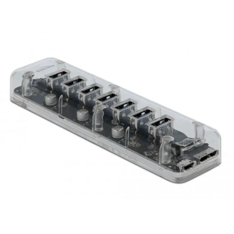 Hub Delock 7 portas 5 Gbps USB 3.2 Gen 1 transparente alimentação extra