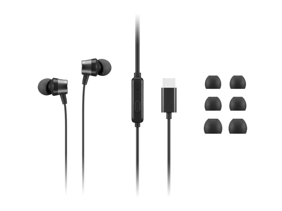 Auriculares Lenovo 4XD1J77351 com fio USB-C para escritório com microfone integrado pretos