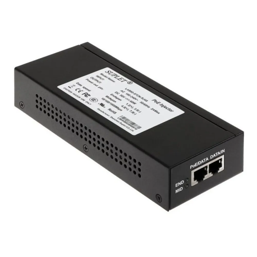 Adaptador Injector PoE Hikvision PoE/PoE+/Hi-PoE 60W 100m RJ45 10/100/1000Mbps