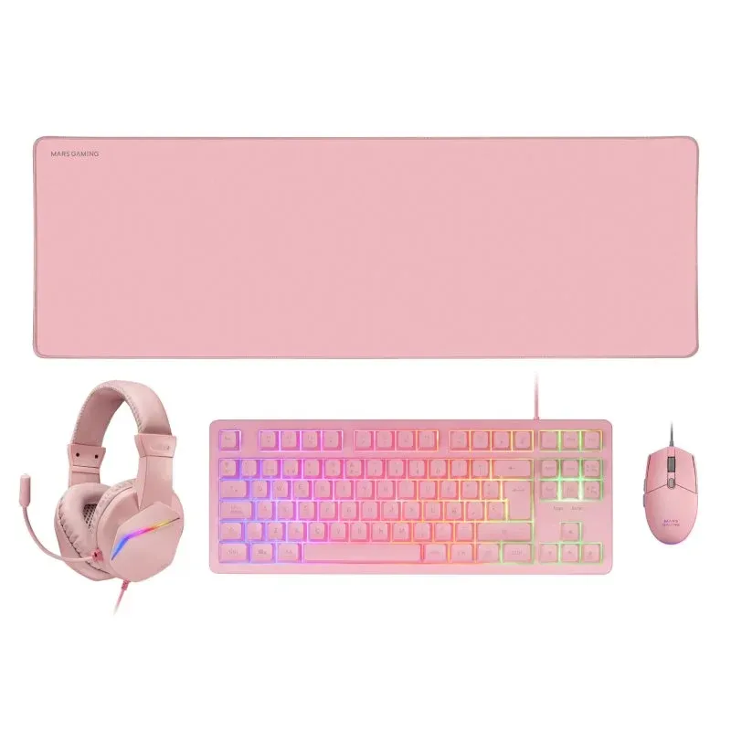 Mars Gaming MCP-RGB3PES Combo Gaming Teclado FRGB + Rato + Headset + Tapete Rosas