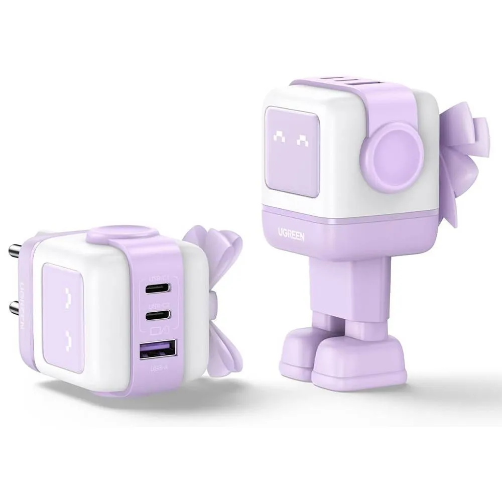 Carregador Ugreen Nexode RG Robot GaN 65W 1xUSB-A + 2xUSB-C Fast Charger Rosa