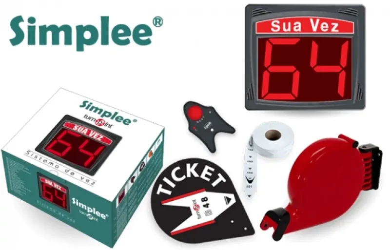Simplee Turnopoint KIT - Kit composto por Visor 2 digitos preto com comando sem fios. Dispensador de senhas e 1 rolo de 2.000 senhas brancas