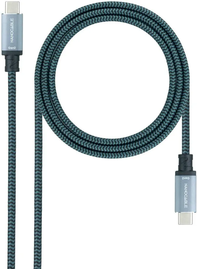 Cabo USB 3.2 Gen2x2 Nanocable 20Gbps 5A/100W 4K/60HZ USB-C M/M 1 M Cinzento/Preto