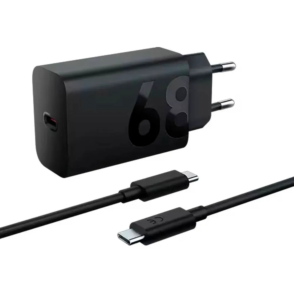 Carregador Motorola TurboPower Fast Charger 68W USB-C Preto + Cabo USB-C 1m