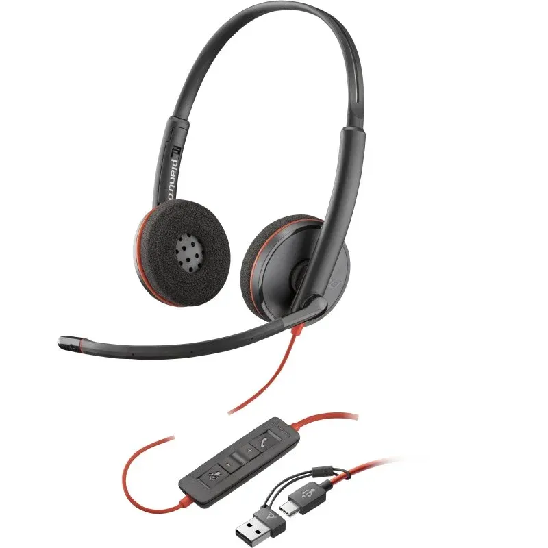 Poly Blackwire 3220 Headset Estéreo USB-C Preto + Adaptador USB-C para USB-A
