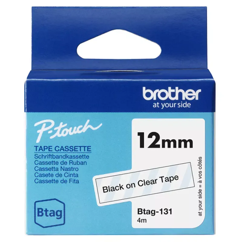 Fita doméstica Btag 131 preto sobre transparente, Largura: 12 mm. Comprimento: 4 m