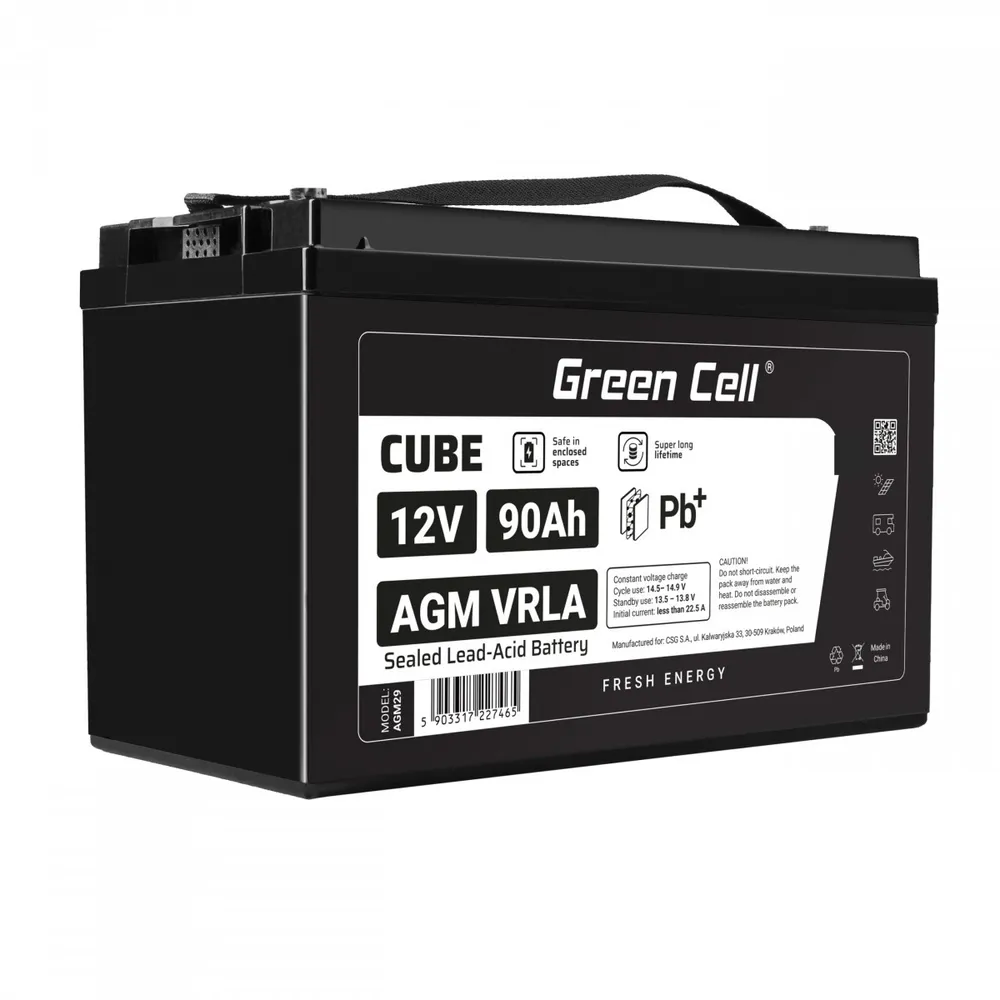 Green Cell Cube AGM VRLA IP54 12V 90Ah bateria sem AGM12V90AH-J