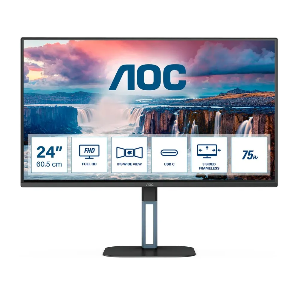 Monitor AOC V5 24V5CE/BK 23.8" IPS FHD 75Hz Preto